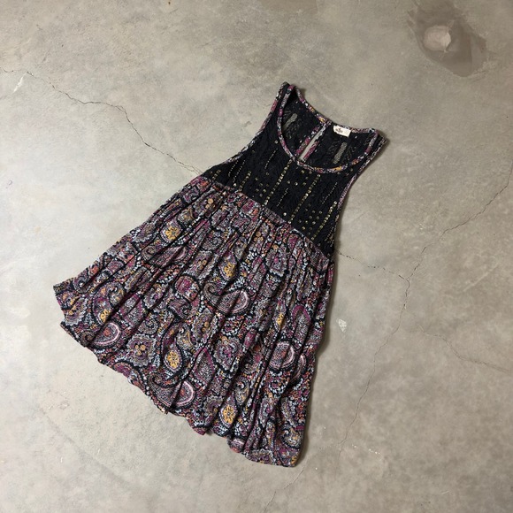 Hollister Tops - Y2K Hollister Paisley Babydoll Tank Top Womens Small Black Boho Festival Lace
